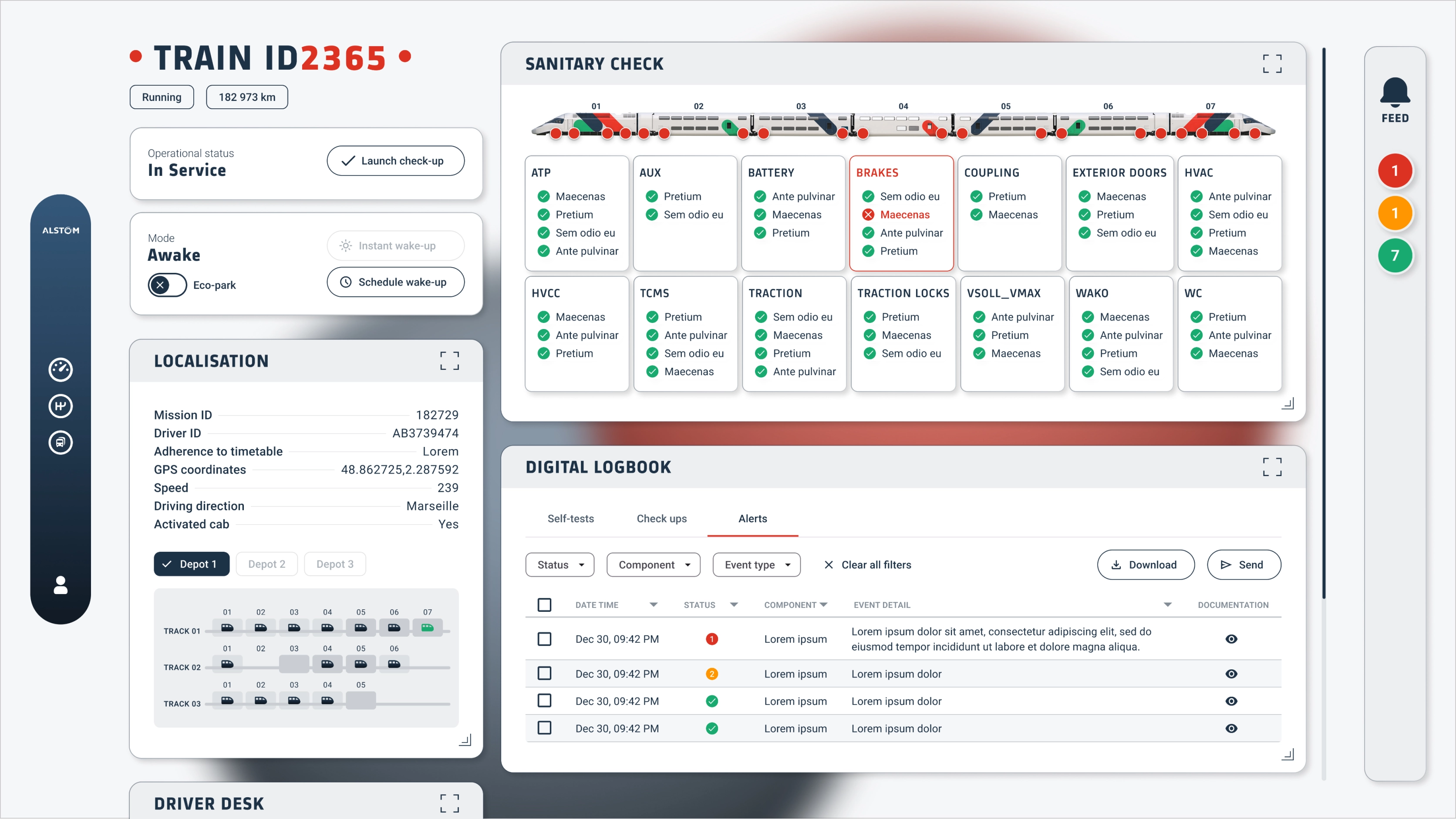 Vue détaillée d’un train avec ses informations et son état dans l’interface de gestion Alstom