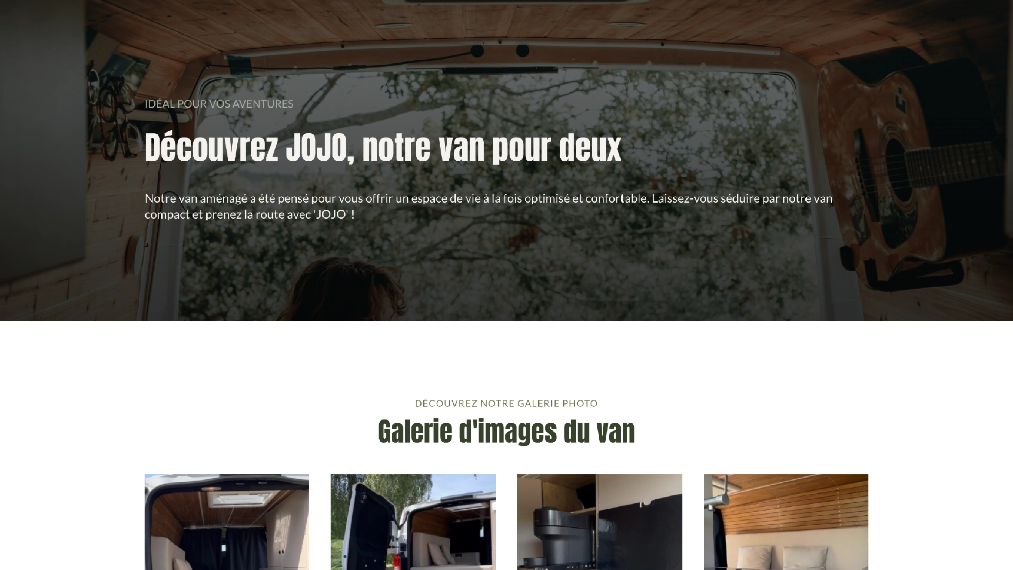 Extrait de la page de présentation détaillée d’un van aménagé disponible à la location sur Cosy Vans